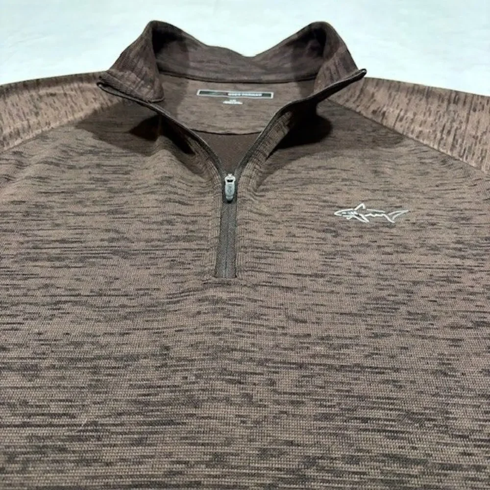 Greg Norman Mens L Brown 1/4 Zip Pullover Shark Logo Golf Lightweight Sweater - Picture 6 of 8